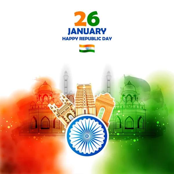 Lätt Att Redigera Vektorillustration Happy Republikens Dag Indien Tricolor Bakgrund Stockvektor
