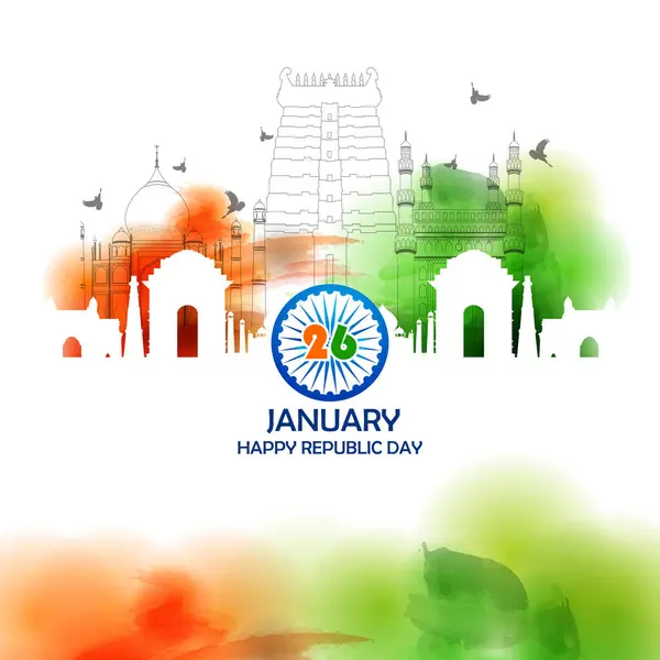 Facile Modificare Illustrazione Vettoriale Happy Republic Day India Sfondo Tricolore Illustrazione Stock