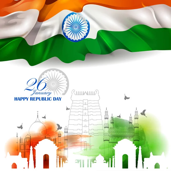 Łatwe Edycji Wektorowej Szczęśliwy Dzień Republiki Indii Tricolor Tła Stycznia Ilustracje Stockowe bez tantiem