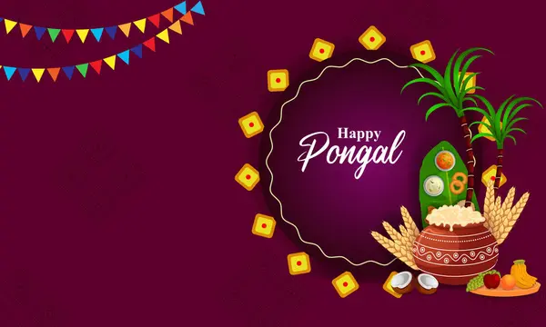Gemakkelijk Vector Illustratie Van Happy Pongal Festival Van Tamil Nadu Rechtenvrije Stockillustraties