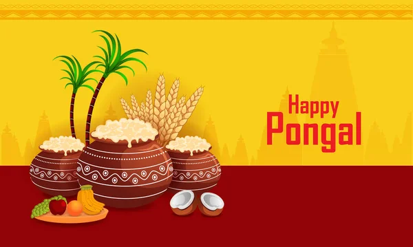 Lätt Att Redigera Vektor Illustration Happy Pongal Festival Tamil Nadu Stockvektor