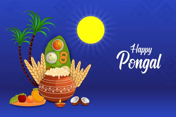 Łatwy Edycji Wektor Ilustracja Happy Pongal Festiwalu Tamil Nadu Indii Wektor Stockowy