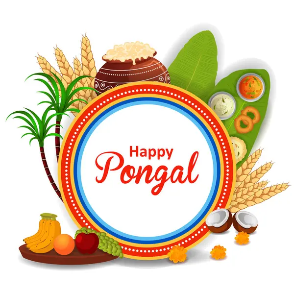Fácil Editar Ilustração Vetorial Happy Pongal Festival Tamil Nadu Índia Gráficos De Vetores