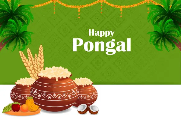 Fácil Editar Ilustração Vetorial Happy Pongal Festival Tamil Nadu Índia Vetores De Stock Royalty-Free