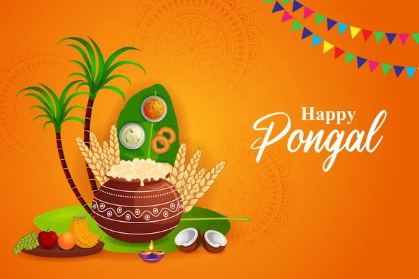 Fácil Editar Ilustração Vetorial Happy Pongal Festival Tamil Nadu Índia Ilustrações De Stock Royalty-Free