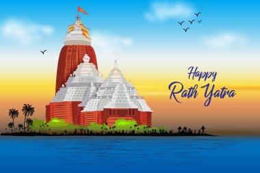 Rath Yatra Lord Jagannath festivalinin vektör illüstrasyonunu düzenlemek kolay. Hindistan 'ın Odisha şehrinde tatil arkaplanı kutlanıyor.