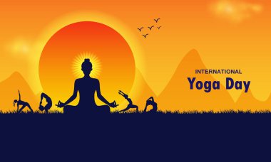 21 Haziran 'daki Uluslararası Yoga Günü kutlaması için asana egzersizi yapan insanların vektör illüstrasyonunu düzenlemek kolay