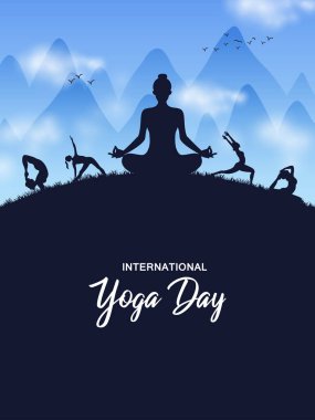 21 Haziran 'daki Uluslararası Yoga Günü kutlaması için asana egzersizi yapan insanların vektör illüstrasyonunu düzenlemek kolay