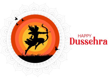 Rama 'nın Ravana' yı öldürüşünün vektör illüstrasyonunu düzenlemek kolay. Mutlu Dussehra arka planı Hindistan festivalini gösteriyor.