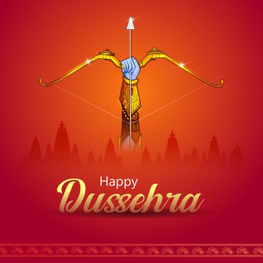 Rama 'nın Ravana' yı öldürüşünün vektör illüstrasyonunu düzenlemek kolay. Mutlu Dussehra arka planı Hindistan festivalini gösteriyor.