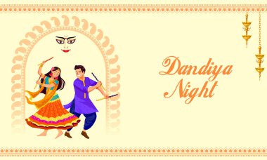 Hindistan Navratri Dussehra festivalinde Dandiya Disco Night olay için Garba dans Hintli insanların vektör illüstrasyon uğrama kolay