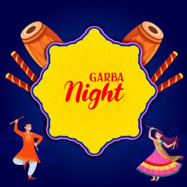 Hindistan Navratri Dussehra festivalinde Dandiya Disco Night olay için Garba dans Hintli insanların vektör illüstrasyon uğrama kolay