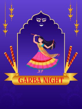 Hindistan Navratri Dussehra festivalinde Dandiya Disco Night olay için Garba dans Hintli insanların vektör illüstrasyon uğrama kolay