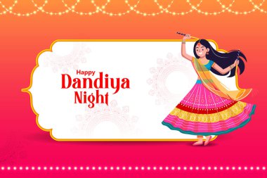 Hindistan Navratri Dussehra festivalinde Dandiya Disco Night olay için Garba dans Hintli insanların vektör illüstrasyon uğrama kolay