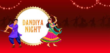 Hindistan Navratri Dussehra festivalinde Dandiya Disco Night olay için Garba dans Hintli insanların vektör illüstrasyon uğrama kolay