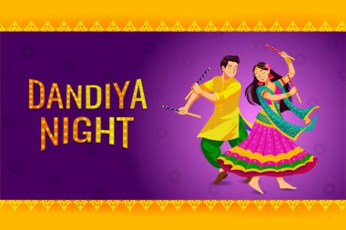 Hindistan Navratri Dussehra festivalinde Dandiya Disco Night olay için Garba dans Hintli insanların vektör illüstrasyon uğrama kolay