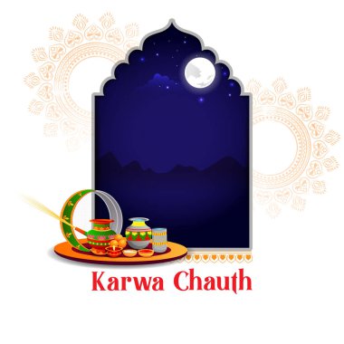 easy to edit vector illustration of Indian festival background Karva Chauth celebrated by Hindu women clipart