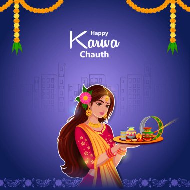 Hint festivali arka planının vektör illüstrasyonunu düzenlemek kolay. Hindu kadınlar tarafından kutlanan Karva Chauth.