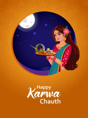 easy to edit vector illustration of Indian festival background Karva Chauth celebrated by Hindu women clipart