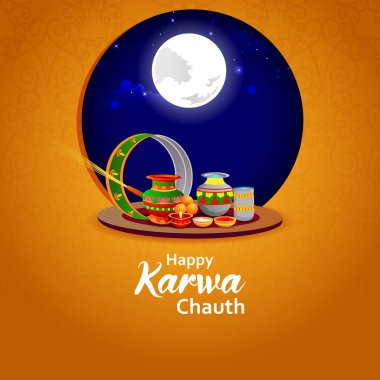 Hint festivali arka planının vektör illüstrasyonunu düzenlemek kolay. Hindu kadınlar tarafından kutlanan Karva Chauth.