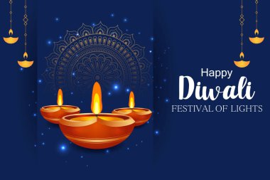 Hindistan 'daki Mutlu Diwali bayramı Hint festivali için dekore edilmiş diya' nın vektör illüstrasyonunu düzenlemek kolay