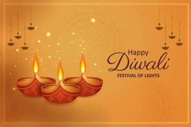 Hindistan 'daki Mutlu Diwali bayramı Hint festivali için dekore edilmiş diya' nın vektör illüstrasyonunu düzenlemek kolay