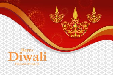 Hindistan 'daki Mutlu Diwali bayramı Hint festivali için dekore edilmiş diya' nın vektör illüstrasyonunu düzenlemek kolay