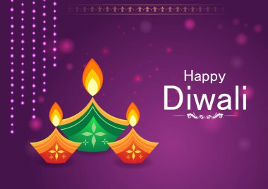 Hindistan 'daki Mutlu Diwali bayramı Hint festivali için dekore edilmiş diya' nın vektör illüstrasyonunu düzenlemek kolay