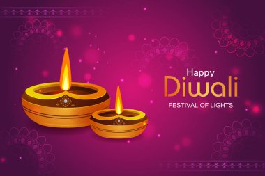 Hindistan 'daki Mutlu Diwali bayramı Hint festivali için dekore edilmiş diya' nın vektör illüstrasyonunu düzenlemek kolay