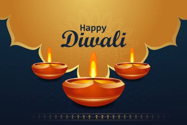 Hindistan 'daki Mutlu Diwali bayramı Hint festivali için dekore edilmiş diya' nın vektör illüstrasyonunu düzenlemek kolay