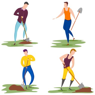 Kırsal alanda tarım ve tarım yapan işçilerin vektör illüstrasyonunu düzenlemek kolay