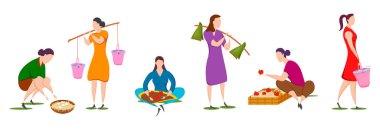 Kırsal alanda tarım ve tarım yapan işçilerin vektör illüstrasyonunu düzenlemek kolay