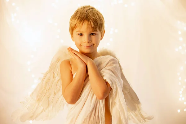 Little Cupid Toddle Boy Holding Bow Arrow Beautiful Blond Cherub — Foto Stock