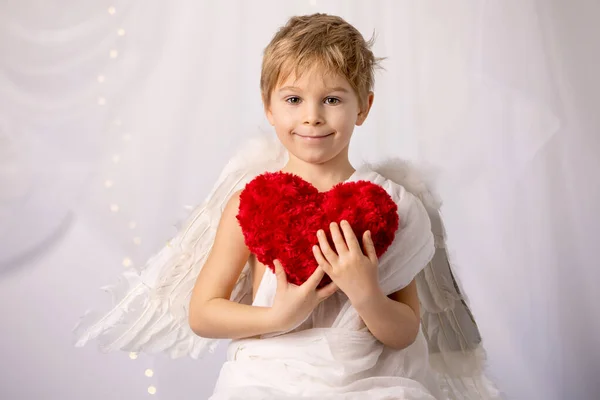 Little Cupid Toddle Boy Holding Bow Arrow Beautiful Blond Cherub —  Fotos de Stock