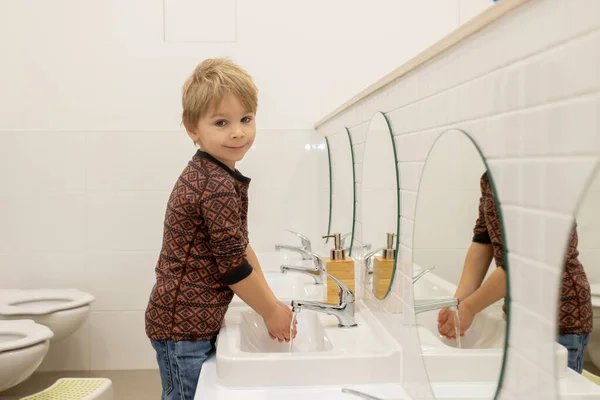 Child Cute Boy Washing Hands Kindergarden — Stock Photo, Image