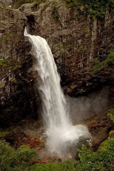 Manafossen Waterfall Summertime Cold Day Beautiful View — Stock Photo, Image