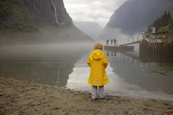 People Children Enjoying Amazing Views Norway Fjords Mountains Other Beautiful — Stock Fotó