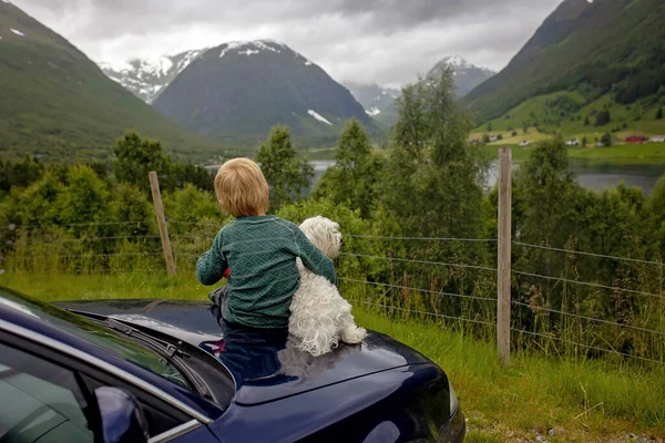 People Children Enjoying Amazing Views Norway Fjords Mountains Other Beautiful — Zdjęcie stockowe