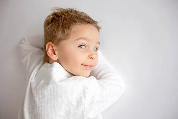 Cute Stylish Toddler Child Older Brother Boys White Shirts White — Stock Photo, Image