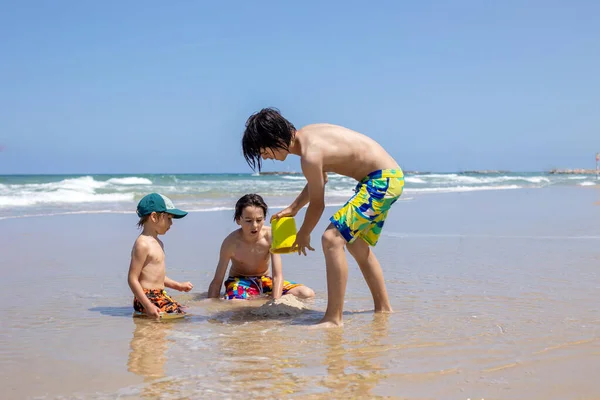 Enfant Garçon Jouant Sur Plage Tel Aviv Soir Été — Photo