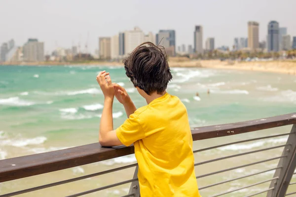 Famille Touristique Européenne Avec Enfants Visite Tel Aviv Israël Promenade — Photo