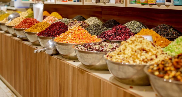 Mercado Alimentos Jerusalém Tigelas Com Frutas Secas Tradicional Turco Deliciar — Fotografia de Stock