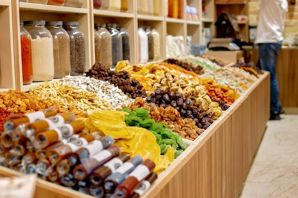 Mercato Alimentare Gerusalemme Ciotole Con Frutta Secca Dolci Dolci Tradizionali — Foto Stock