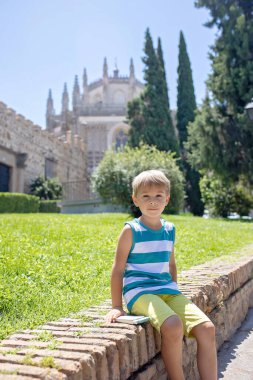 Çocuklu aile, kardeşler, İspanya 'da yaz tatilinde Toledo' yu ziyaret etmek.