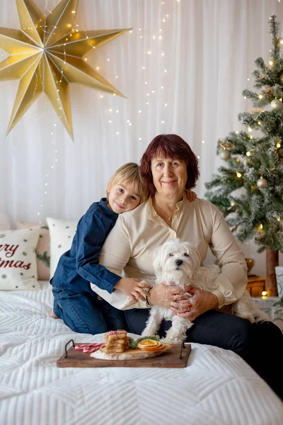 クリスマス ベーキング クリスマス休暇を楽しむおばあちゃんと子供 — ストック写真