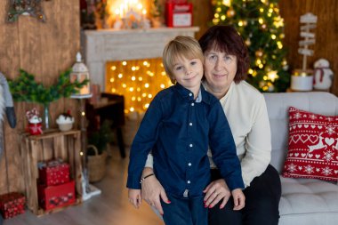 Büyükannem ve çocuğum Noel 'de evdeler, okuyor, mektup yazıyor, yemek pişiriyor, Noel tatilinin tadını çıkarıyorlar.