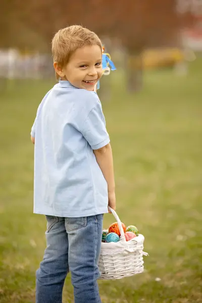 Cute Preschool Child Whipping His Sister Easter Twig Braided Whip — Photo