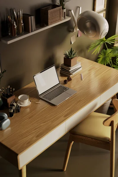 Studiezaal Interieur Met Werkruimte Laptop Computer Werktafel Met Kantoorbenodigdheden Render — Stockfoto