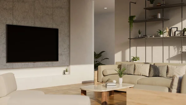Luxury Modern Contemporary Living Room Interior Design Comfortable Beige Sofa — Stock Photo, Image