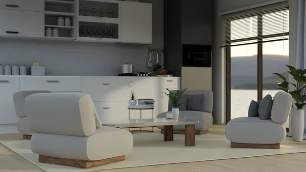 Moderno Apartamento Contemporâneo Sala Estar Design Interiores Com Sofá Confortável — Fotografia de Stock
